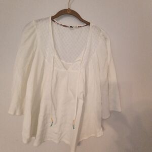 Roxy White Peasant Blouse with Tie Detail